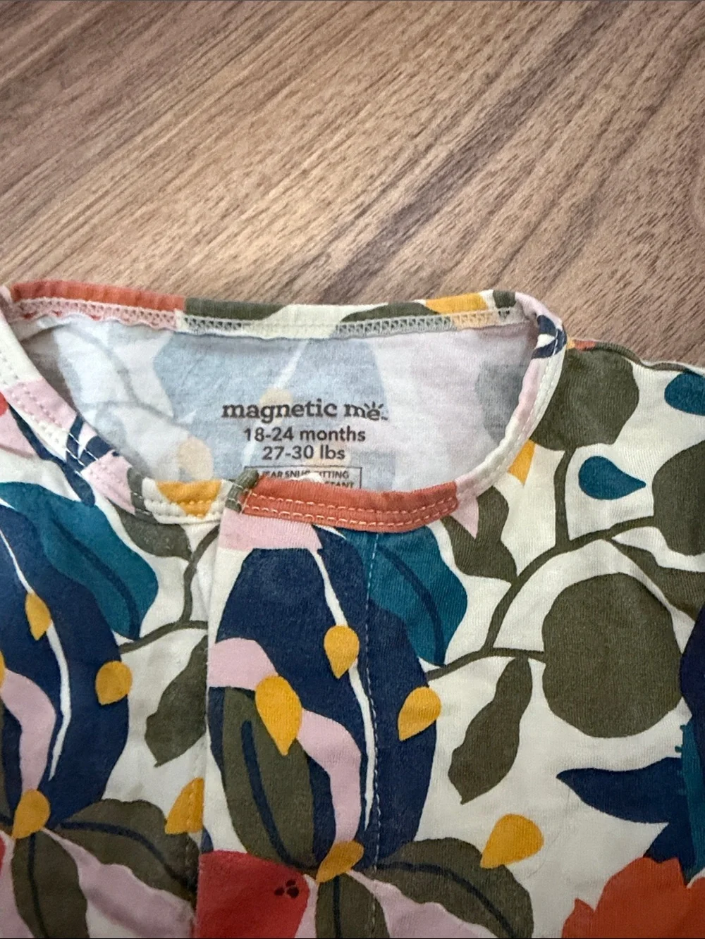 Magnetic Me Floral Footed One-Piece - Pink, Orange, Blue, Green, Yellow - Picture 2 of 3